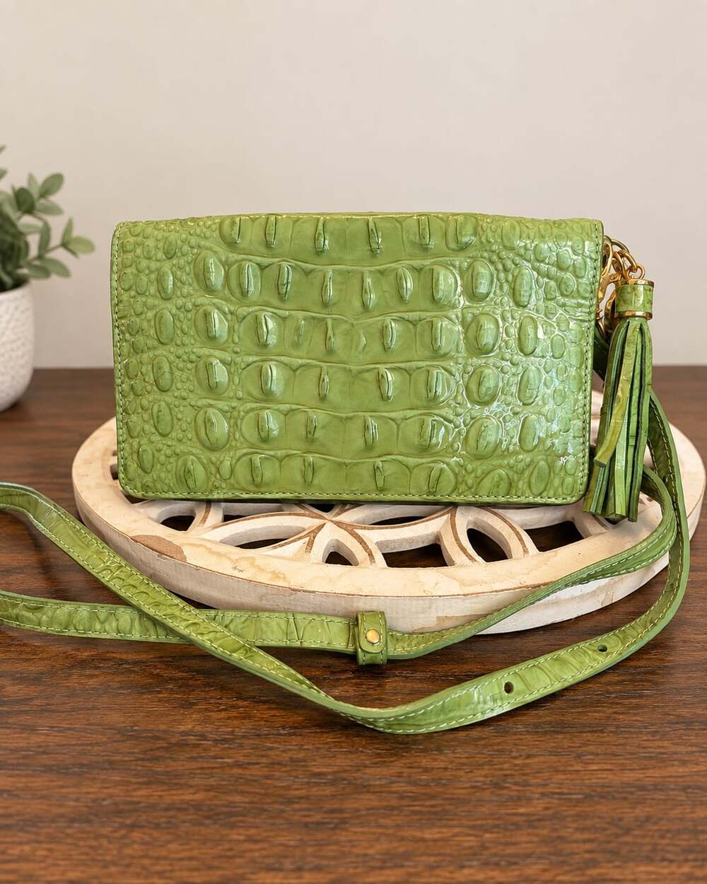 Brahmin Minuette Crossbody Cacti Green Melbourne Leather Purse
